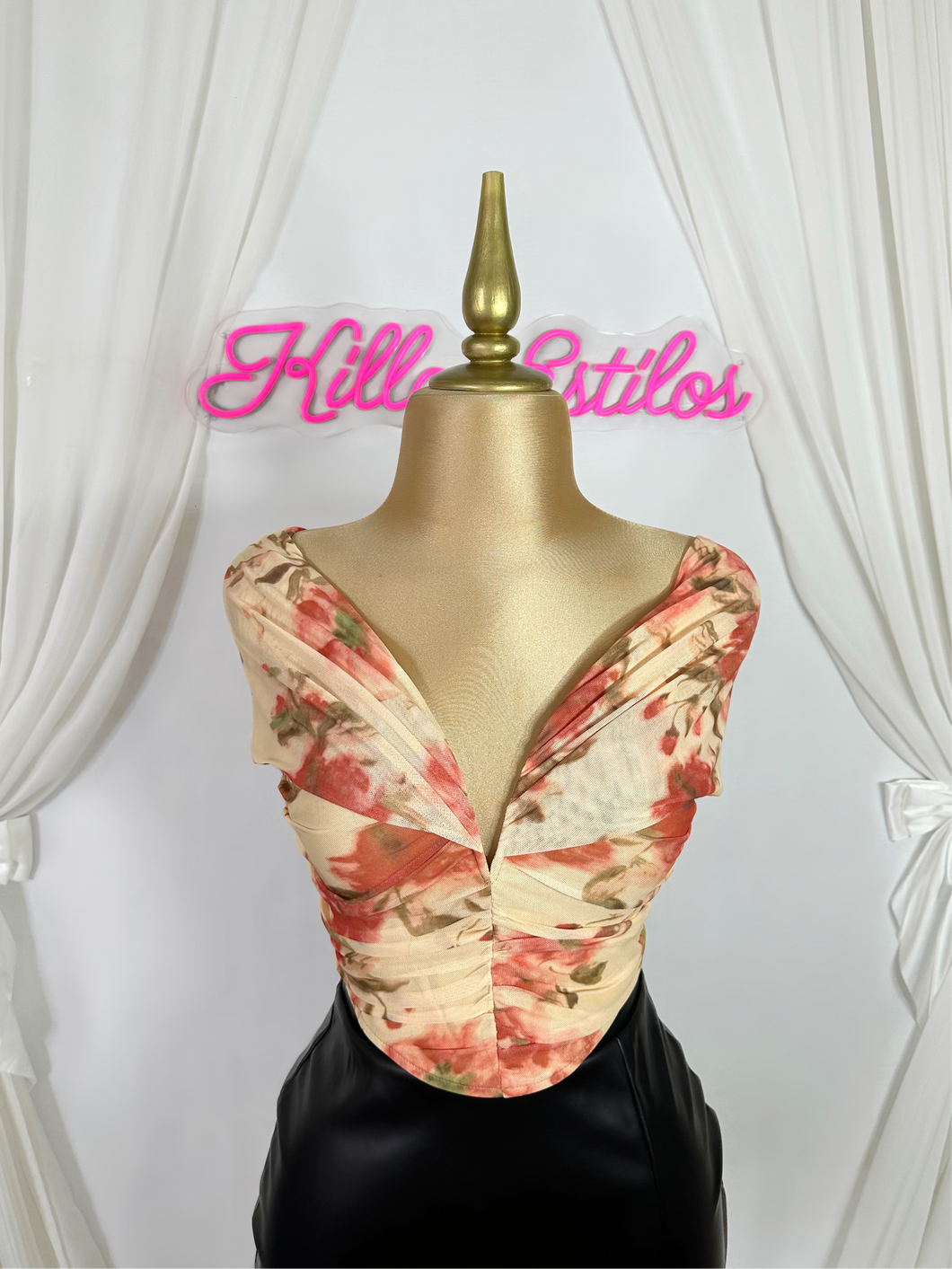 Floral Print Mesh Top