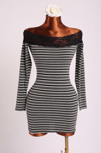 Load image into Gallery viewer, Striped Off The Shoulder Dress (Black/Grey)
