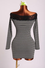 Load image into Gallery viewer, Striped Off The Shoulder Dress (Black/Grey)
